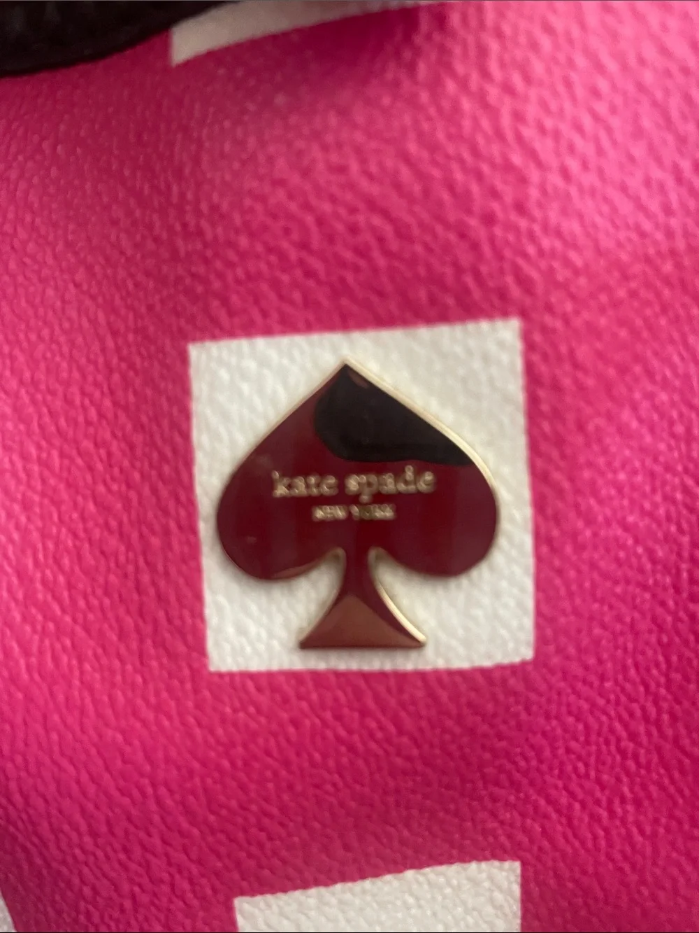 kate spade Hot Pink & White Checkered Tote with Black Straps